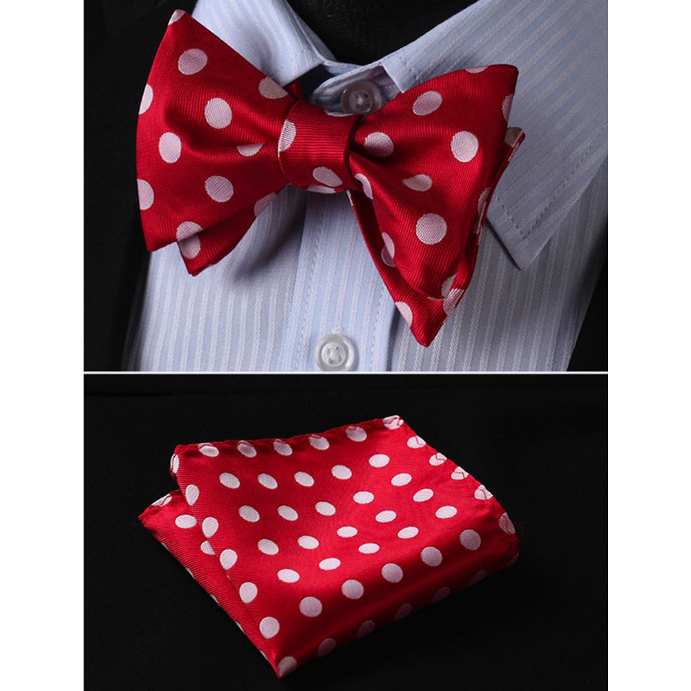 Polka Dots Silk Self Bow Tie Matching Pocket Handkerchief - Amedeo Exclusive