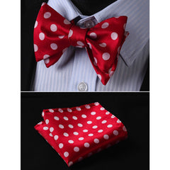 Polka Dots Silk Self Bow Tie Matching Pocket Handkerchief - Amedeo Exclusive