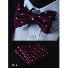 Burgundy Mens Silk Self tie Bow Tie with Pocket Squares Set - Amedeo Exclusive