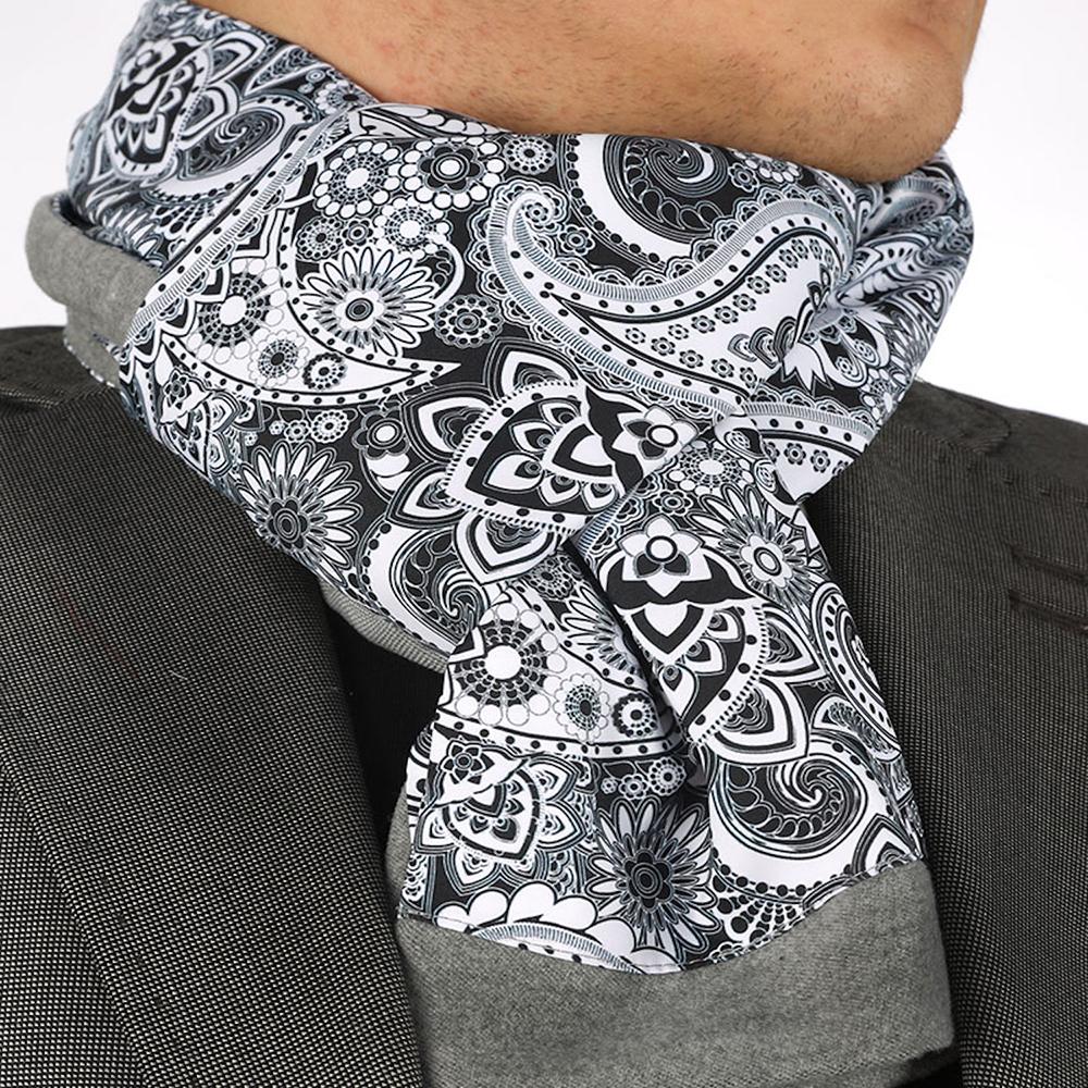Black White Paisley Mens Silk Scarf - Designer neck scarf for