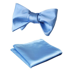 Baby Blue Mens Silk Self tie Bow Tie with Pocket Squares Set - Amedeo Exclusive