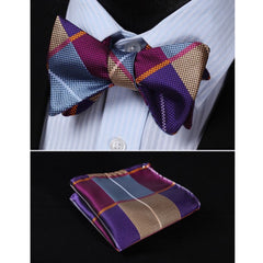 Multicolor Check Mens Silk Self tie Bow Tie with Pocket Squares Set - Amedeo Exclusive