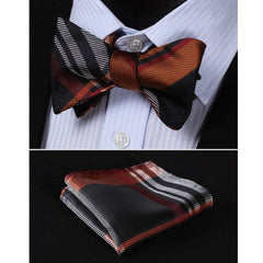 Orange Black Mens Silk Self tie Bow Tie with Pocket Squares Set - Amedeo Exclusive