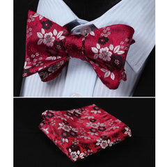 Blue Red Check Mens Silk Self tie Bow Tie with Pocket Squares Set - Amedeo Exclusive