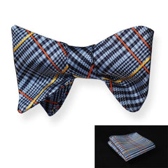 Blue Orange Mens Silk Self tie Bow Tie with Pocket Squares Set - Amedeo Exclusive