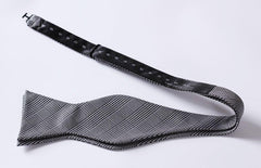 Men's Silk Black White Check Self  Bow Tie Pocket Handkerchief - Amedeo Exclusive