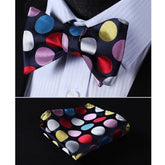 Multi Polka Dots Mens Silk Self tie Bow Tie with Pocket Squares Set - Amedeo Exclusive