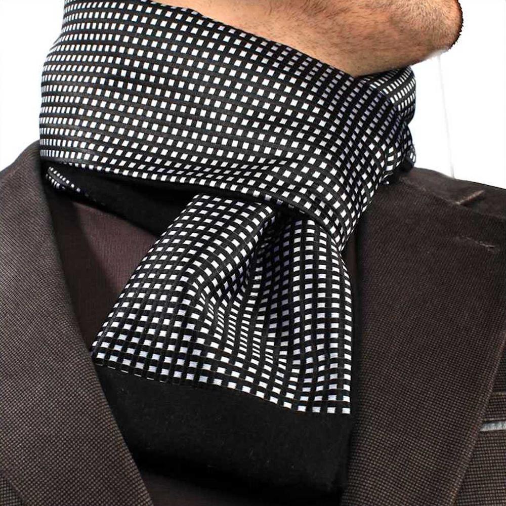 Black White squares Mens Silk Scarf - Designer neck scarf for winters