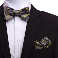 Men's Purple Black & Gold Silk Bow Tie - Amedeo Exclusive