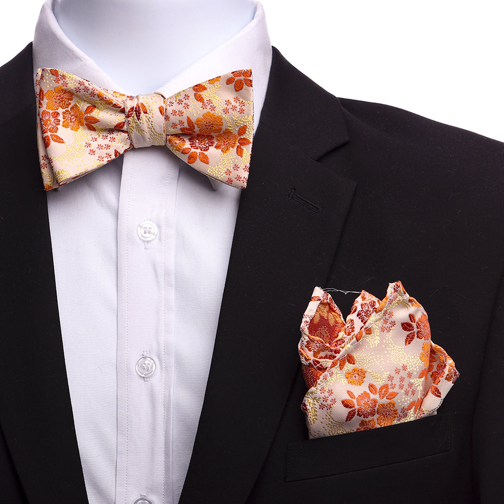 Men's Orange Cream Paisley Self Bow Tie - Amedeo Exclusive