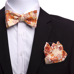 Men's Orange Cream Paisley Self Bow Tie - Amedeo Exclusive