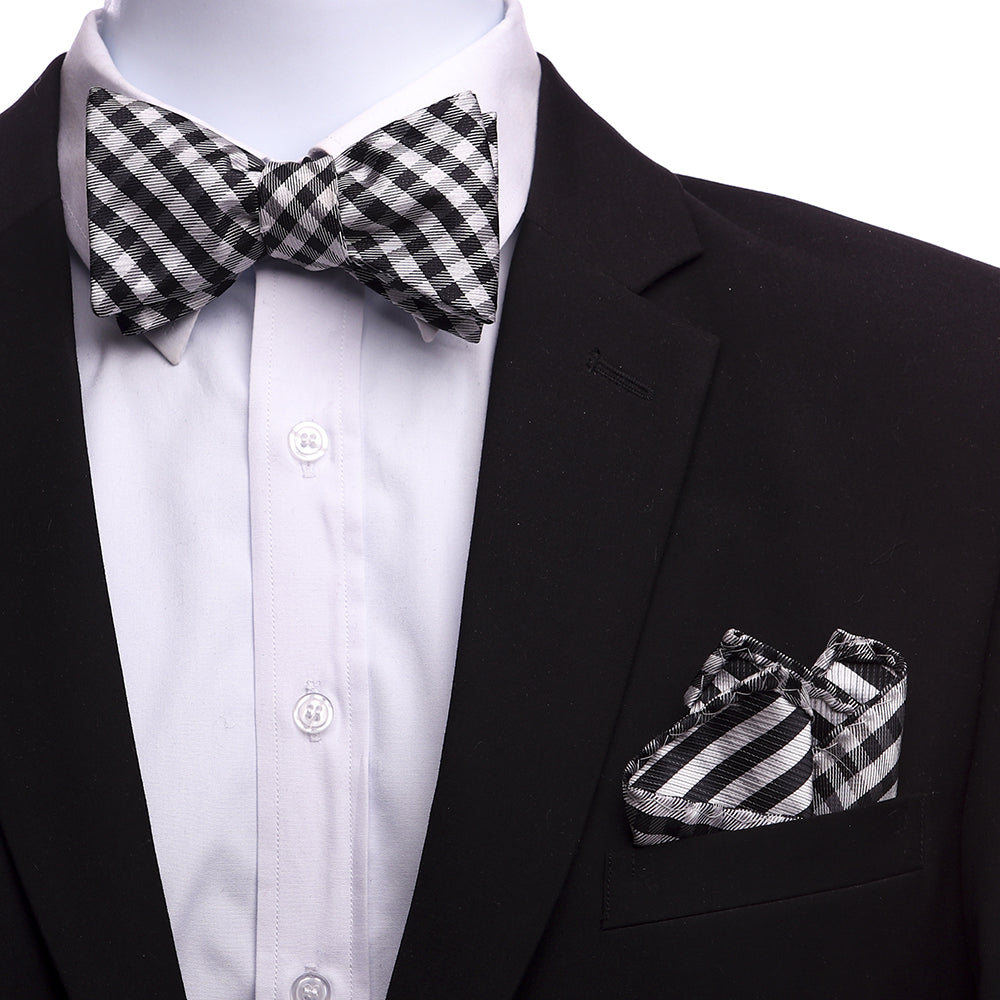 Men's Black White Checks Self Bow Tie - Amedeo Exclusive