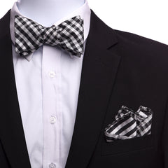 Men's Black White Checks Self Bow Tie - Amedeo Exclusive
