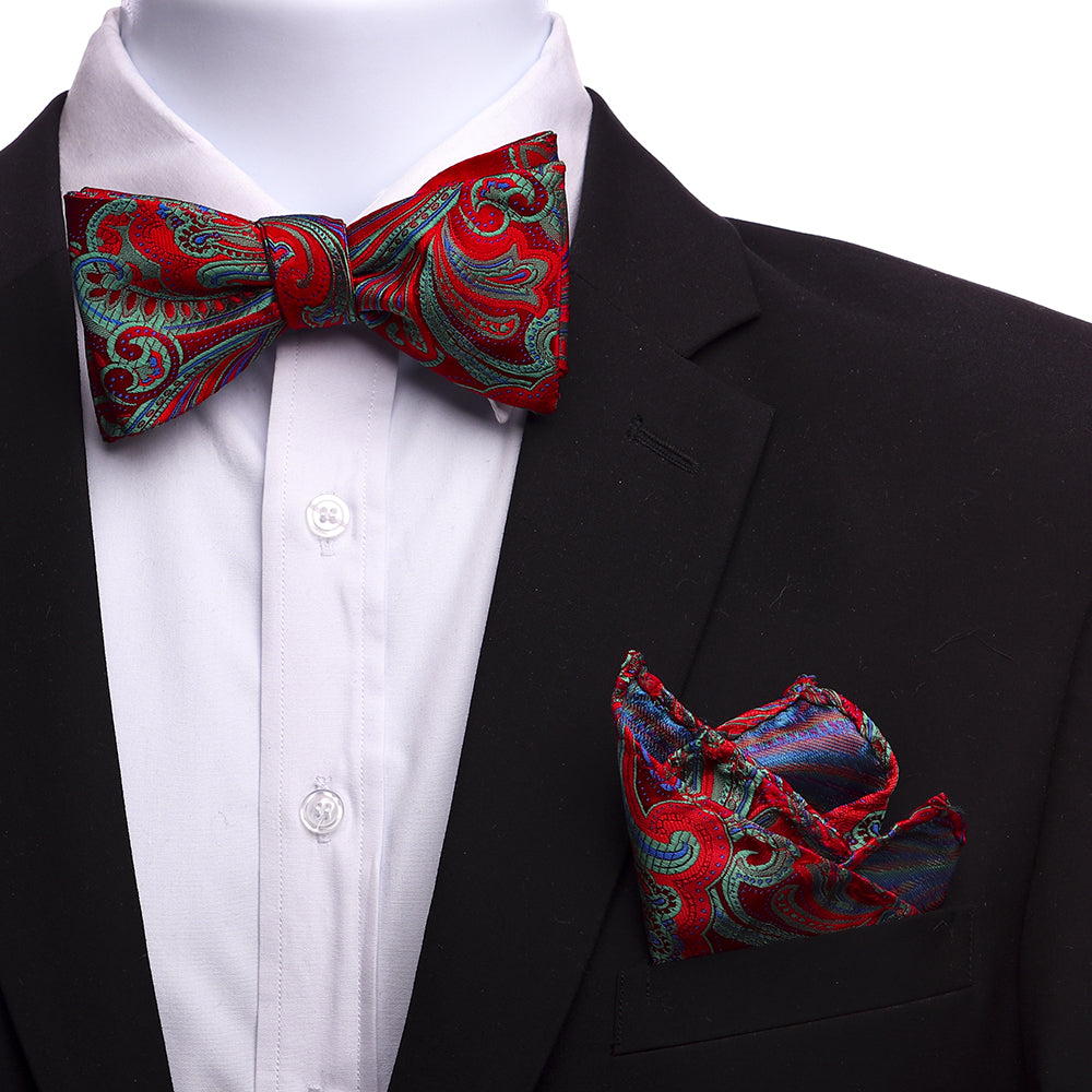 Men s Multi Red And Green Silk Self Bow Tie