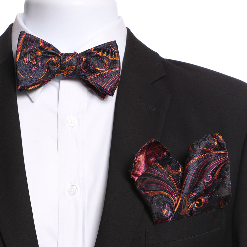 Men's Orange, Pink & Black Self Bow Tie - Amedeo Exclusive