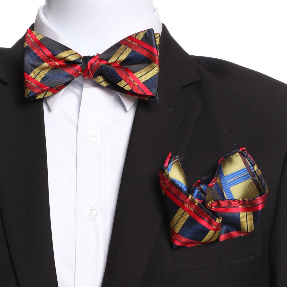 Men's Red Black Yellow Self Bow Tie - Amedeo Exclusive