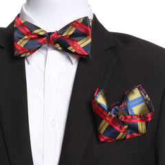 Men's Red Black Yellow Self Bow Tie - Amedeo Exclusive
