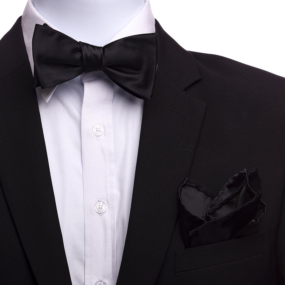 Men's Solid Black Silk Self Bow Tie - Amedeo Exclusive