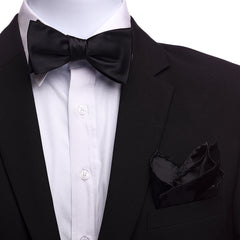 Men's Solid Black Silk Self Bow Tie - Amedeo Exclusive