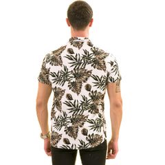White Printed Tropical European Made & Designed Hawaiian Summer Shirts For Men