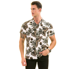 White Printed Tropical European Made & Designed Hawaiian Summer Shirts For Men