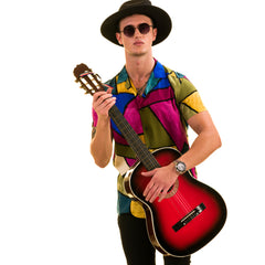 Green Purple Mustard European Made & Designed Hawaiian Summer Shirts For Men