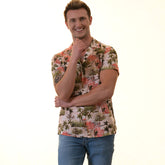 Green Pink Palm Trees European Made & Designed Hawaiian Summer Shirts For Men