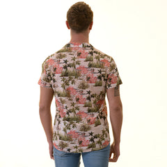 Green Pink Palm Trees European Made & Designed Hawaiian Summer Shirts For Men
