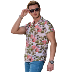 Green Pink Palm Trees European Made & Designed Hawaiian Summer Shirts For Men