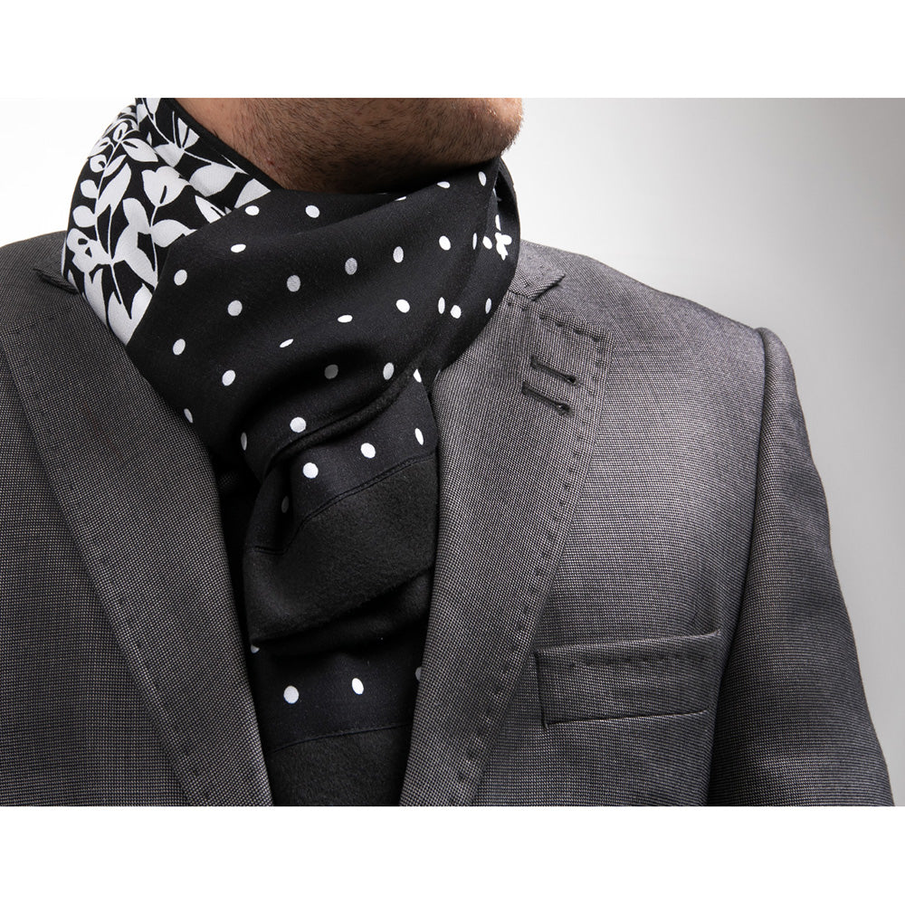 Men Suede Microfiber Soft White Black Floral Scarf - Amedeo Exclusive