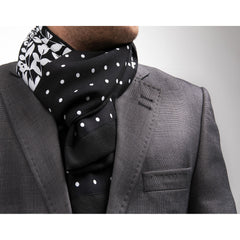 Men Suede Microfiber Soft White Black Floral Scarf - Amedeo Exclusive