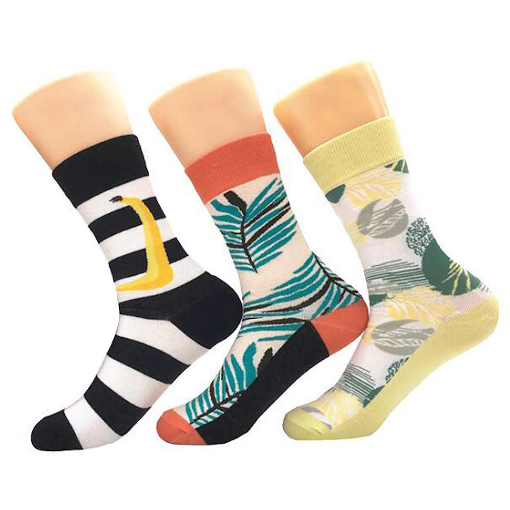 Men's Stripe Leaf Printed Colorful Sock Assorted Bundle 3pk - Amedeo Exclusive