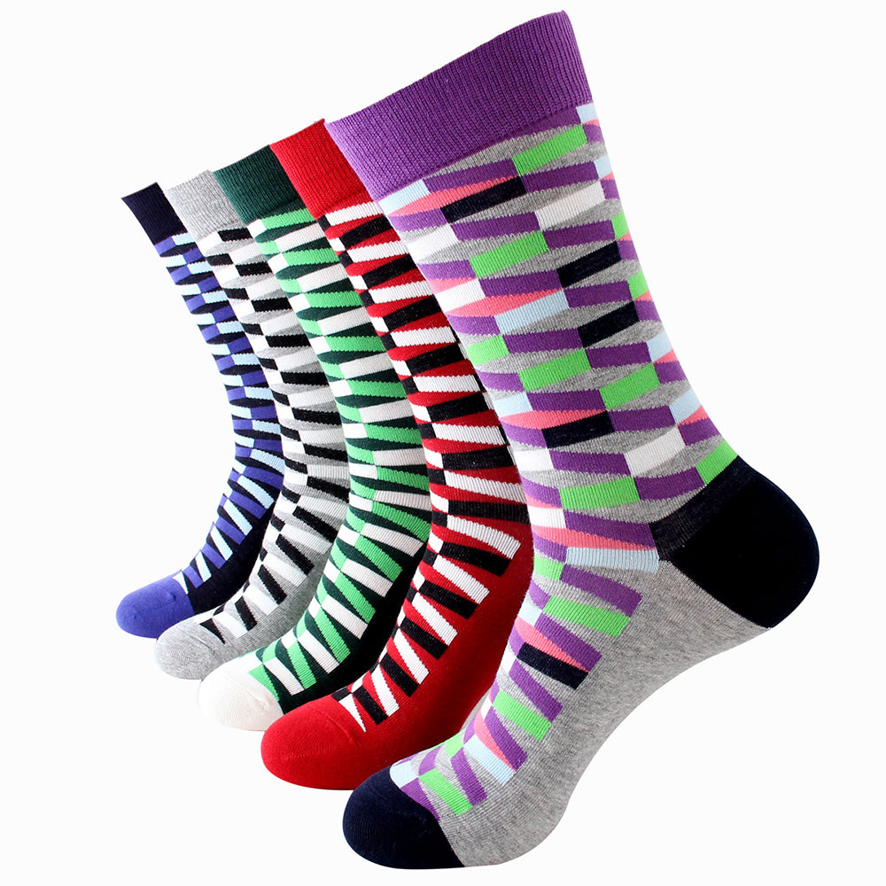Men's Plain Five Color 5pk Assorted Bundle Soft Elastic Colorful Socks - Amedeo Exclusive