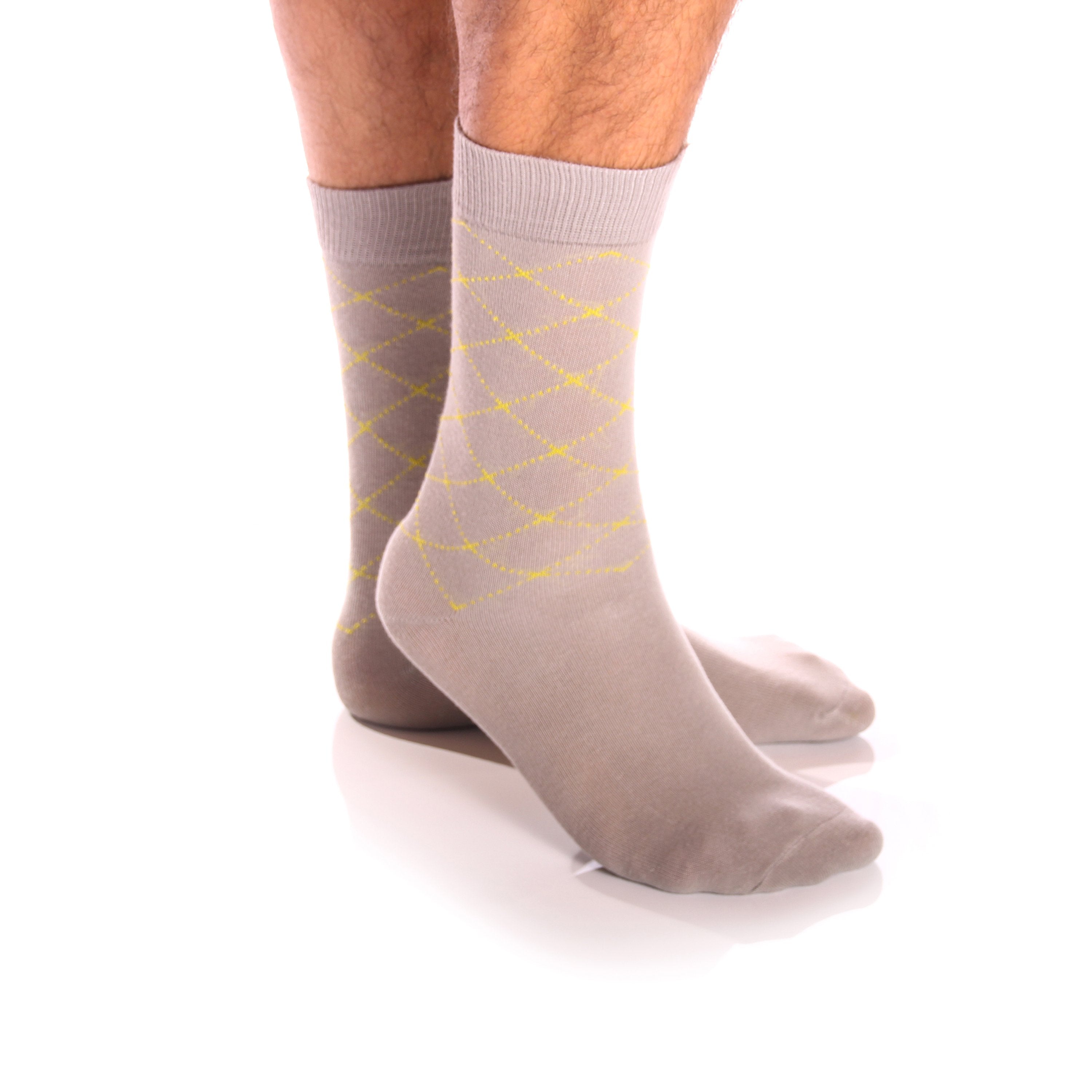 Amedeo Grey Light Yellow Lines Soft Socks For Men - Amedeo Exclusive