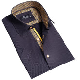 Black and Gold Mens Short Sleeve Button up Shirts - Tailored Slim Fit Cotton Dress Shirts