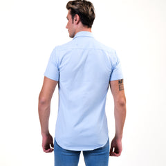 Soft Light Blue Mens Short Sleeve Button up Shirts - Tailored Slim Fit Cotton Dress Shirts
