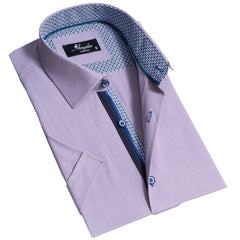 Grayish Blue Mens Short Sleeve Button up Shirts - Tailored Slim Fit Cotton Dress Shirts