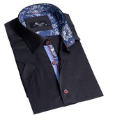 Solid Black Mens Short Sleeve Button up Shirts - Tailored Slim Fit Cotton Dress Shirts