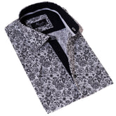 Black & White Paisley Short Sleeve Button up Shirts - Tailored Slim Fit Cotton Dress Shirts