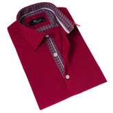 Red with Burgandy interior Paisley Short Sleeve Button up Shirts - Tailored Slim Fit Cotton Dress Shirts