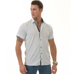 Mint Green Shirt Paisley Short Sleeve Button up Shirts - Tailored Slim Fit Cotton Dress Shirts