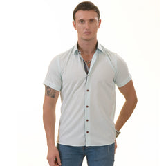 Mint Green Shirt Paisley Short Sleeve Button up Shirts - Tailored Slim Fit Cotton Dress Shirts