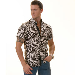 Black & White Zebra Shirt Designer Paisley Short Sleeve Button up Shirts - Tailored Slim Fit Cotton Dress Shirts