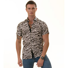 Black & White Zebra Shirt Designer Paisley Short Sleeve Button up Shirts - Tailored Slim Fit Cotton Dress Shirts