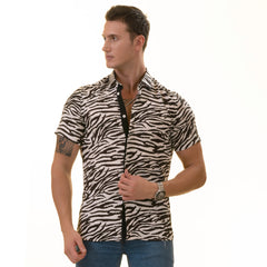 Black & White Zebra Shirt Designer Paisley Short Sleeve Button up Shirts - Tailored Slim Fit Cotton Dress Shirts
