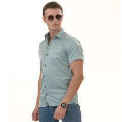 Green inside Purple Paisley Short Sleeve Button up Shirts - Tailored Slim Fit Cotton Dress Shirts