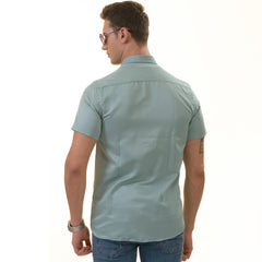 Green inside Purple Paisley Short Sleeve Button up Shirts - Tailored Slim Fit Cotton Dress Shirts