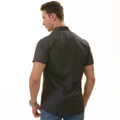 Navy inside Floral Paisley  Short Sleeve Button up Shirts - Tailored Slim Fit Cotton Dress Shirts