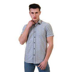 Grey Mens Short Sleeve Button up Shirts - Tailored Slim Fit Cotton Dress Shirts