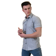Grey Mens Short Sleeve Button up Shirts - Tailored Slim Fit Cotton Dress Shirts